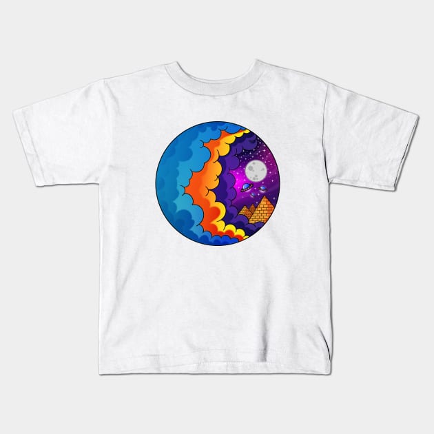 Mystical UFO Sighting - Egypt Cartoon Illustration Kids T-Shirt by Juka